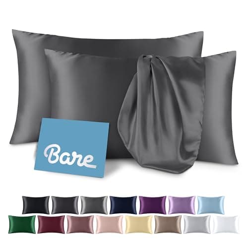 Bare Home Satin Pillowcases for Hair and Skin - 2 Pack Standard (20x26) - Luxury Pillowcases - Envelope Enclosure - Soft and Smooth Satin - Breathable - Similar to Silk (Grey, 2 Pack)