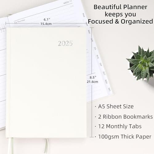 2025 Planner - Weekly and Monthly Planner, January 2025 - December 2025, Linen Hardcover, 2025 Calendar Planner Book with Tabs, Aesthetic, Perfect for Office Home School Supplies - (A5,Beige) 5