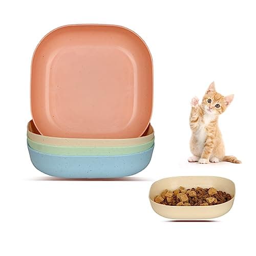 HMDZMR Cat Food Bowl Set, 6 inch Wide Shallow Cat Bowl for Relief Whisker Fatigue,Small Flat Cats Dish, Shallow Pet Feeding Dish or Plate for Kittens and Small Dogs (4Pcs)