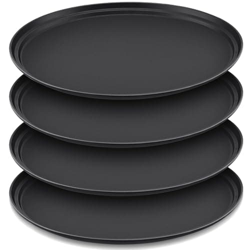 FillTouch 4 Pcs Restaurant Serving Trays PP Plastic Non Slip Rubber Lined Large Oval Tray for Kitchen Dining Room Cafeterias Fast Food Service (24 x 29 Inch,Black)