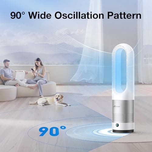 Zicooler Bladeless Fan for Bedroom, 22" Quiet Oscillating Tower Fan with Remote, 8 Speeds, 90° Wide-Angle, 35dB Quiet, 9H Timer, LED Display, Compact Bladeless Tower Fan for Living Room Office Kitchen 5