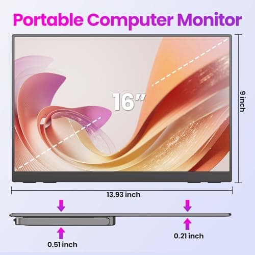 Upperizon Portable Monitor 16 inch 2K QHD 2560X1600 145% sRGB 144 Hz HDR HDMI USB-C Travel Monitor for Laptop MacBook PC Surface PS5 Xbox, External Display with Kickstand & Speakers, VESA Compatible 8