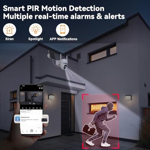Solar Security Cameras Wireless Outdoor, 5G Solar Camera Outdoor Wireless, Battery Powered Wire-free WiFi Cameras for Home Security, 360° PTZ, AI Human Detection, Color Night Vision, Work with Alexa 6