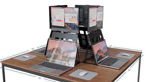 HNL Portable Monitor Stand, iPad & Tablet Holder, clamp Retention, Foldable, mountable Small Desk, Supports 7.75 inch to 10.75 inch Screen Width, Travel with Laptop, Black 5