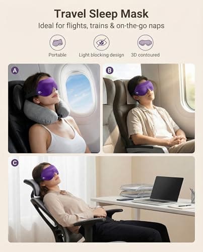 Sleep Mask for Side Sleepers: Lash Extensions 3D Contoured Eye Mask – Airplane Travel Essential, Zero-Pressure Light Blackout Eye Mask for Women – Soft Night Blindfold for Long Flights (Purple) 8