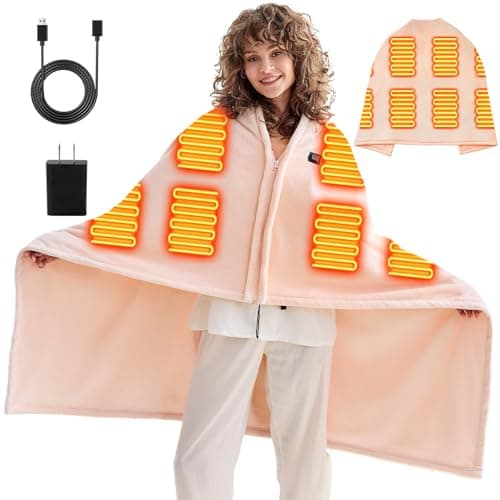greenoak USB Portable Heated Electric Blanket - Cordless Heated Throw Blanket for Outdoor with 3 Heating Levels/Wearable Shawl Gifts for Travel,Camping,Bed, Pink Standard(Battery Not Included)