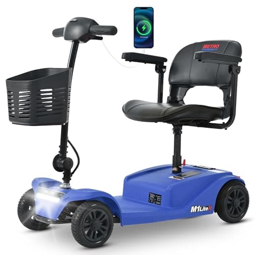 Electric Mobility Scooter for Adults Wheelchair Device for Travel, Elderly, 330 lbs Max Weight,Lithium ion Battery -20 Miles of Range. 4-Wheel Powered Mobility Scooters for Seniors (M1-LITE Blue 1)