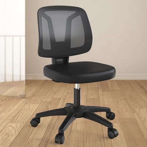 Swivel Armless Desk Office Chair Without Arms Adjustable Height and Lumbar Support for Home