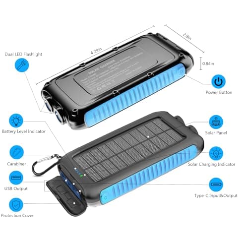 Kepswin Solar-Charger-Power-Bank-49800mAh Portable Solar Phone Charger with LED Flashlight/15W Fast Charge USB C Waterproof External Backup Battery Pack for All Cell Phones & Electronic Devices 7