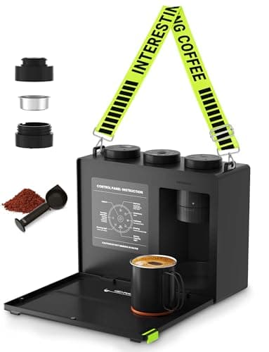CANDY Portable Espresso Machine with Strap, 3 in 1 Coffee Maker, One-Touch Operation, Rechargeable Cold Brew Up to 60 Cups, for Ground, Ideal for Camping, RV & Outdoor, Home, Heating in Plug-in Mode