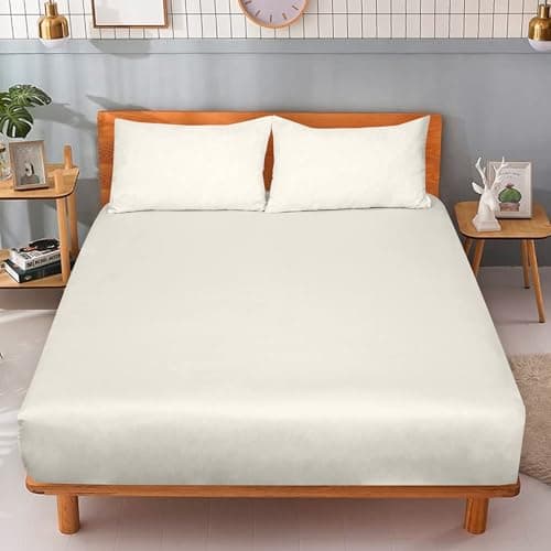 ROYALE LINENS 300 Thread Count 100% Long Staple Combed Cotton Fitted Sheet Full - Super Soft Deep Pocket Bottom Sheet - Fitted Sheets Only - Elastic Sheets (Full, Cream) 9