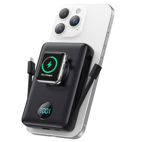 Magnetic Portable Charger for MagSafe with Built-in Cable, iWatch Charger,10800mAh Wireless Power Bank Travel Essentials,25W PD Fast Charging Battery Pack for iPhone 17/16/15/14/13 Series,Apple Watch
