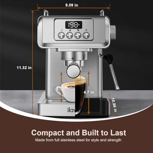 ILAVIE Espresso Machine 20 Bar, Espresso Maker with Steam Milk Frother，Espresso Coffee Machine with 60oz Removable Water Tank for Lattle, Cappuccino, Stainless Steel 8