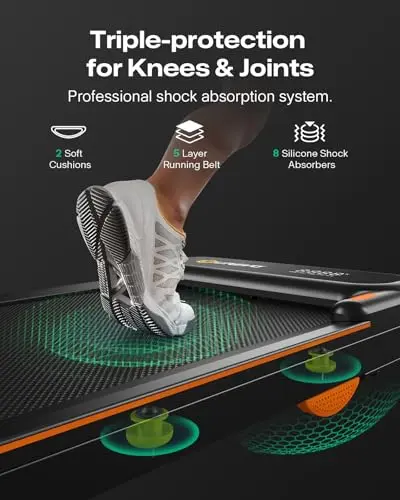 UREVO Smart 2-in-1 Folding Treadmill, Compact Walking Pad with Safety Handle, Plug and Play, Dual LED Display, Workout APP, Walking or Running for Home Office, Remote Included 6