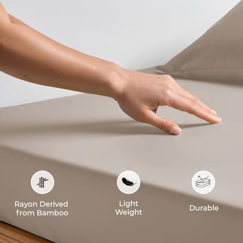 LINENWALAS Fitted Sheet Only Viscose Derived from Bamboo, Bottom Sheet for Queen Size Bed – 16” Deep Pocket, All Around Snug Fit – Cooling, Breathable, Soft, Hypoallergenic (Taupe, Queen) 6