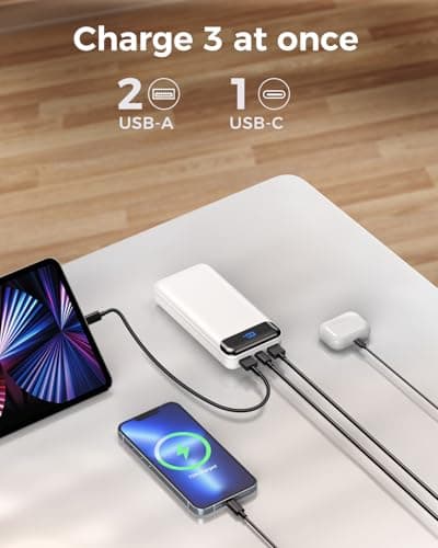 Enerwow Portable Charger Power Bank 40000mAh Powerbank PD 30W and QC 4.0 Fast Charging External Battery Pack with USB-C LED 3 Outputs & 2 Inputs Portable Charging for iPhone 15 14 13 (White) 6