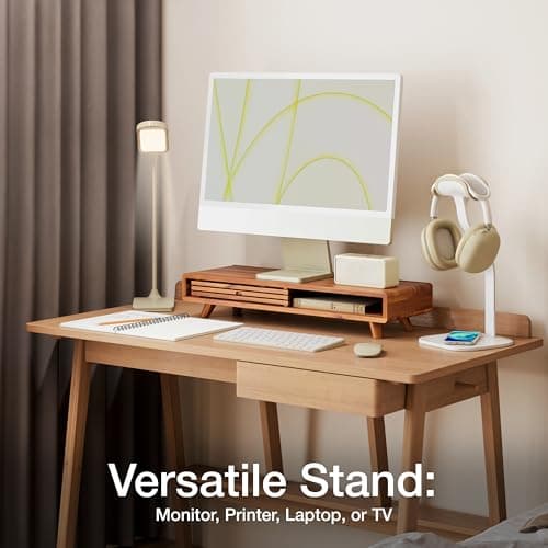 Tinamo Acacia Monitor Stand Riser with Sliding Door - Wooden Monitor Riser for Desk - Computer Monitor Stand for Desk - Multi-Purpose Desktop Storage Stand for Computer; Laptop; TV(24.4 " x 8" x 5") 5