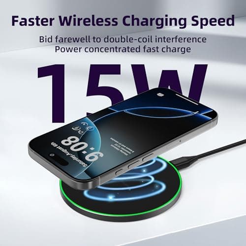 Wireless Charger Compatible with iPhone 17 16 15 14 13 12 11 Pro Max/Mini/Plus/XR/X/8, 15W Max Fast Wireless Charging Pad Mat for Samsung Galaxy S23/S22/S21/S20/S10, Galaxy Buds 3