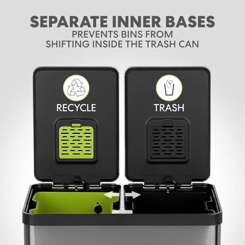 Simpli-Magic 16 Gallon (60L) Elegant Black Step Trash Can – Dual Compartment Kitchen Garbage Can with Waste & Recycling Bins – Slow-Close Lid, Odor Control, Hands-Free, Premium Stainless Steel 5
