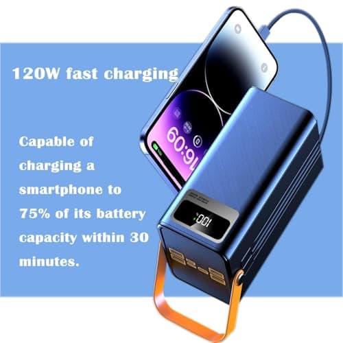 MAXIAEON 100000mAh Power Bank, 150W Fast Charging Portable Charger, with LED Light, with Built-in Cables, 4 Outputs & 3 Inputs, Rechargeable Portable Power Supply for Cell Phones, Random Color 5