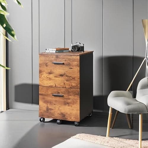 DEVAISE 2 Drawer File Cabinet, Mobile Filing Cabinet fits A4/Letter Size for Home Office, Wood Printer Stand, Rustic Brown 6