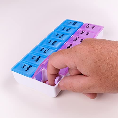 Apex Weekly AM/PM Medication Dispenser, 7-Day Twice-A-Day Pill Organizer with Easy-Open Lids (Color May Vary) 9