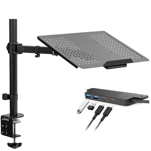 VIVO Single Laptop Notebook Desk Mount Stand with USB Hub, Fully Adjustable Extension with C-clamp, Fits up to 17 inch Laptops, Black, STAND-V001LU