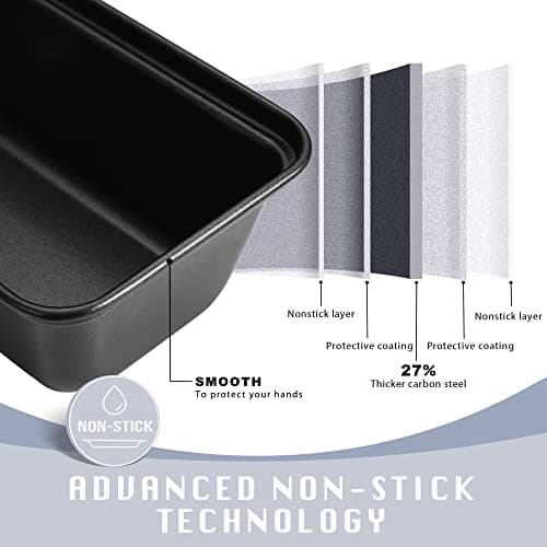 HONGBAKE Mini Loaf Pan for Baking Bread, 6 x 3.3 x 2 In Nonstick Small Banana Bread Tins Set of 3, Tiny Carbon Steel Meatloaf Pan - Dark Grey 8