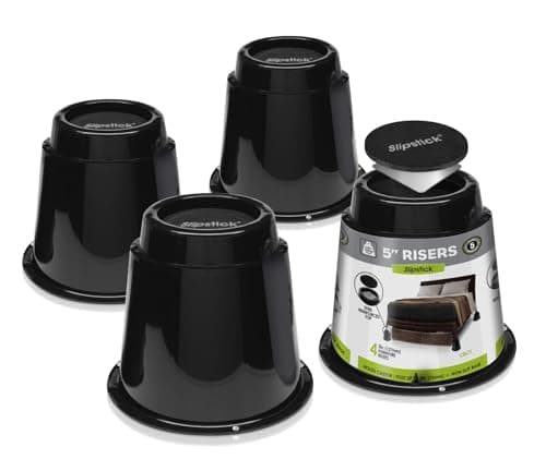 Slipstick CB671 5 Inch Bed Risers/Furniture Raisers with Steel Reinforced Holder Top, Lifts Height 5" (4 Pack) Supports 2,640 Pounds, Round, Black, Stackable with CB674 & CB672