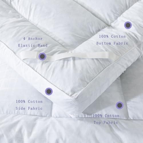 WhatsBedding 5 Inch Duck Feather Bed, 100% Cotton Mattress Topper, Extra Thick 2500gsm Overfilled Pillow Top, Hotel Collection 6