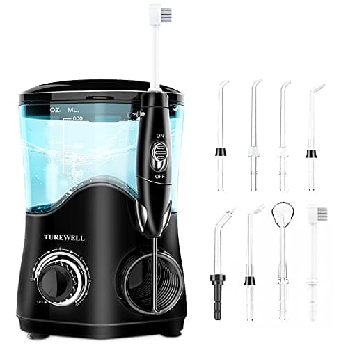 TUREWELL FC162 Water Dental Flosser for Teeth/Braces,10 Pressure Levels, 8 Water Jet Tips for Family, 600ML Electric Water Dental Oral Irrigator for Teeth-Clean (Black)