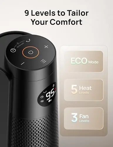 DREO Space Heater Large Room, 30" Electric Heaters with Remote, 120° Oscillation, Adjustable Thermostat, 5 Heat & 3 Fan levels, 8 Safety Protections, 25dB Quiet, 1-12H Timer, Heater for Office, Black 6