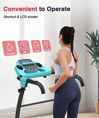 Redliro Electric Treadmill Foldable Exercise Walking Machince for Apartment Home/Office Jogging Compact Folding Easy Assembly 12 Preset Program 2 Wheels LCD Display (Blue) 5