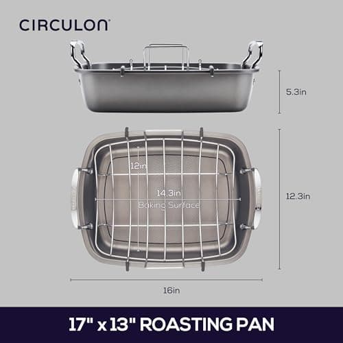 Circulon Nonstick Roasting Pan / Roaster with Rack - 17 Inch x 13 Inch, Gray 5