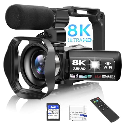 VISREFUR Video Camera 8K Camcorder 48MP 15FPS UHD WiFi IR Night Vision Vlogging Camera for YouTube 3" Touch Screen 18X Digital Zoom Recorder with Mic, Stabilizer, Lens Hood, Remote and 2 Batteries