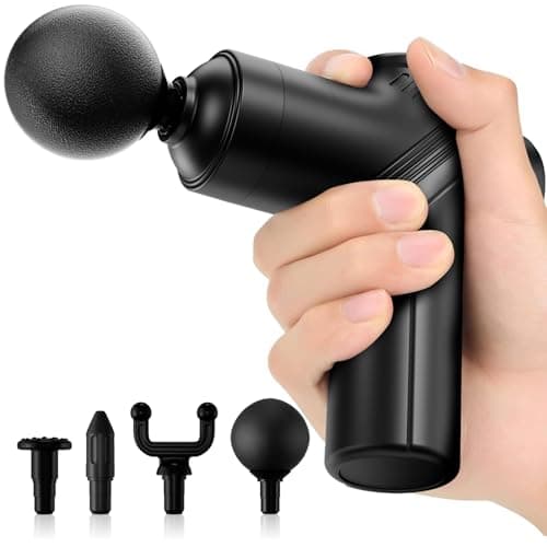 LEERCON Mini Massage Gun,Deep Tissue Muscle Massage Gun,Compact Sports Massager for Relieving Muscle Soreness After Exercise with 4 Massage Heads 6 Speeds for Office Gifts Women Men Gifts（Black）