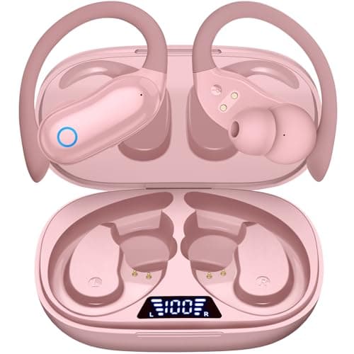 GNMN Active Noise Cancelling Ear Buds Wireless Earbuds 96hrs Playback Bluetooth Headphones Dual Battery Display Stereo Bass Earphones with Earhooks Microphone IPX7 Waterproof