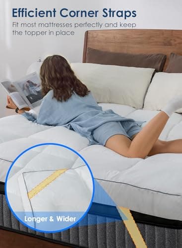 QUEEN ROSE Mattress Topper Queen, Extra Soft Pillow Top Mattress Topper Queen for Firm Bed, Thick Baffle Box Cooling Cloud-Like Down Alternative Filled, Back Pain Relief, White 5