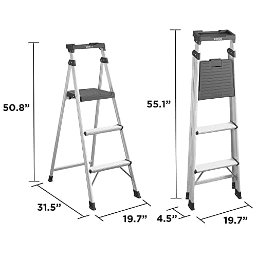 Cosco 3-Step Lightweight Aluminum Folding Step Ladder with Non-Marring Leg Tips, Slip-Resistant Platform, ANSI Rated 225 lbs, Home Furniture and Furnishings 6