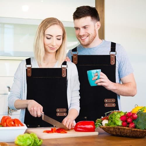 TREASO Apron for Men Women, Chef Apron with Adjustable Neck Strap, Heavy Duty Apron for Men with Pockets, Aprons for Cooking, Baking, Gardening, Woodwork, Hair Stylist, BBQ,Grill (Black) 6