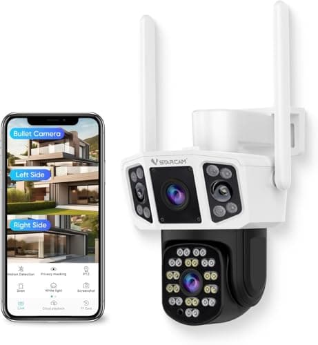 VSTARCAM Outdoor Security Camera Wireless, 2K Dual-Lens with 3-Way Display, 360° View, Color Night Vision, PIR Motion Detection, Spotlight Siren Alarm, 2-Way Talk, IP66 Weatherproof, Cloud/SD Storage