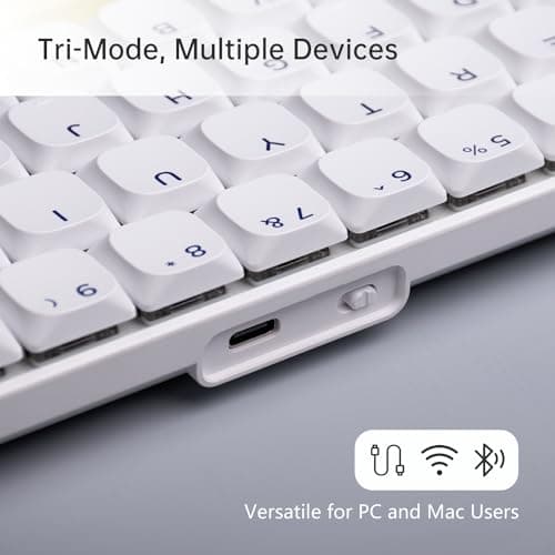 UKVEY 68 Key Low-Profile Mechanical Keyboard, Supports Multiple Devices, Tri-Mode Wired/2.4G Wireless/Bluetooth, 60% Compact, Compatible with Mac/Win, 1500mAh Rechargeable (White, Silent Switch) 7