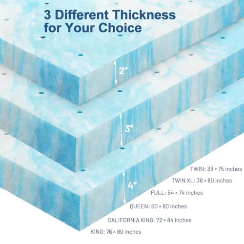 Mattress Topper Queen, 2 Inch Gel Memory Foam Bed Topper for Queen Size Bed, CertiPUR-US Certified, Blue 7