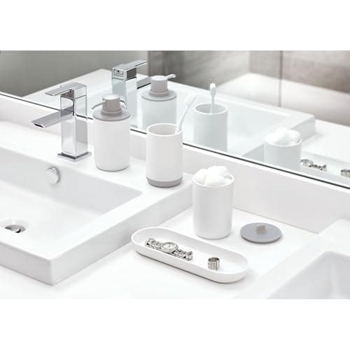 iDesign Toothbrush Holder for Normal Toothbrushes, Spin Brushes, and Toothpaste, The Cade Collection - 3" x 3" x 4. 5", White/Gray 7