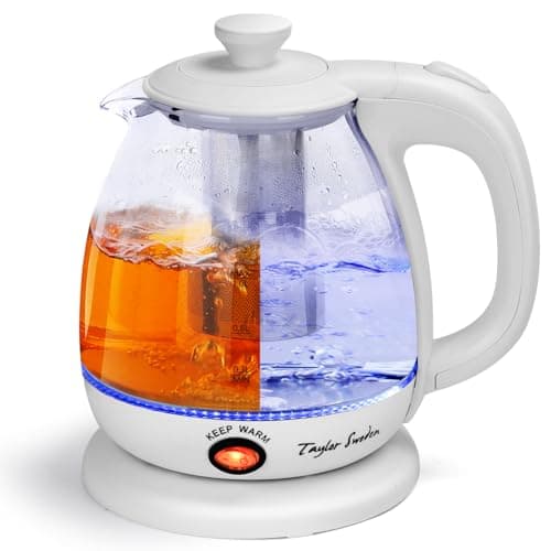 Taylor Swoden Electric Kettle with Tea Infuser, 1L Small Electric Tea Kettle with Keep Warm, LED Light Hot Water Boiler & Heater for Coffee & Tea, Auto Shut-Off & Boil Dry Protection, BPA Free, White