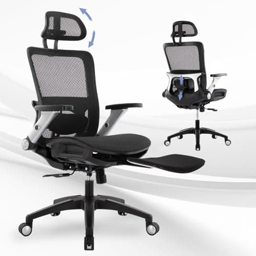 COLAMY Executive Mesh Office Chair with Footrest, Ergonomic Chair High Back with Adjustable Lumbar Support, Computer Desk Chair for Office/Work-Black