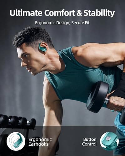 bmanl Wireless Earbuds Bluetooth Headphones Over Ear Hooks Ear Buds with 80H Playtime, LED Power Display, Dual Mic Clear Calls, Sports Wireless Ear Buds Bluetooth Earbuds for Running Gym Workout Green 6