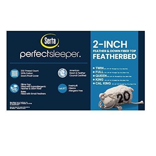 Serta Feather and Down Fiber Pillow Top Mattress Topper King Size - 233 Thread Count 100% Cotton Mattress Pad Ultra Soft 2-Inch Support Feather Bed-White 7