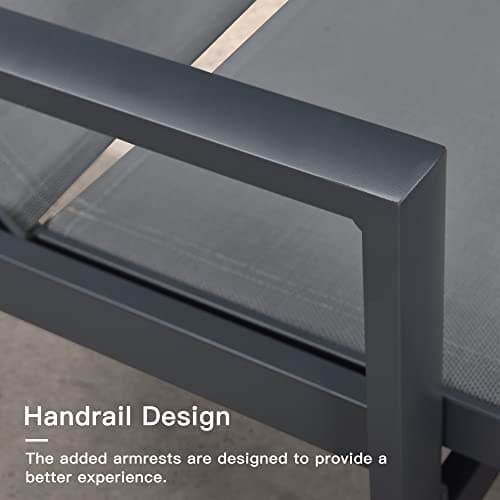 PURPLE LEAF 2 Pieces Outdoor Chaise Lounge Aluminum Patio Lounge Chair with Wheels and Armrests Outdoor Lounge Recliner Chair for Pool Backyard Beach Grey 5