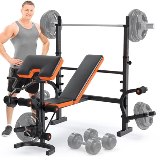 Fostoy Adjustable Weight Bench with Leg Extension, Preacher Curl & Butterfly Arm, 990lbs Heavy Duty Bench Press for Full Body Home Gym Workout (Orange 6 in 1)